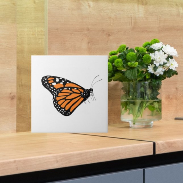Carreau Monarque Papillon Illustration orange et blanc (Let this elegant monarch butterfly grace your kitchen, bathroom or other tiled space!)