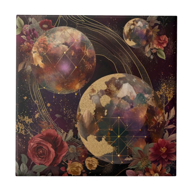 Carreau Monde de cristal céleste Galaxie dorée pourpre (Devant)
