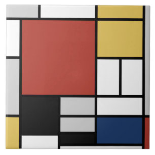 Carreau Mondrian Peinture Rouge Plane Jaune Noir Gris Bleu