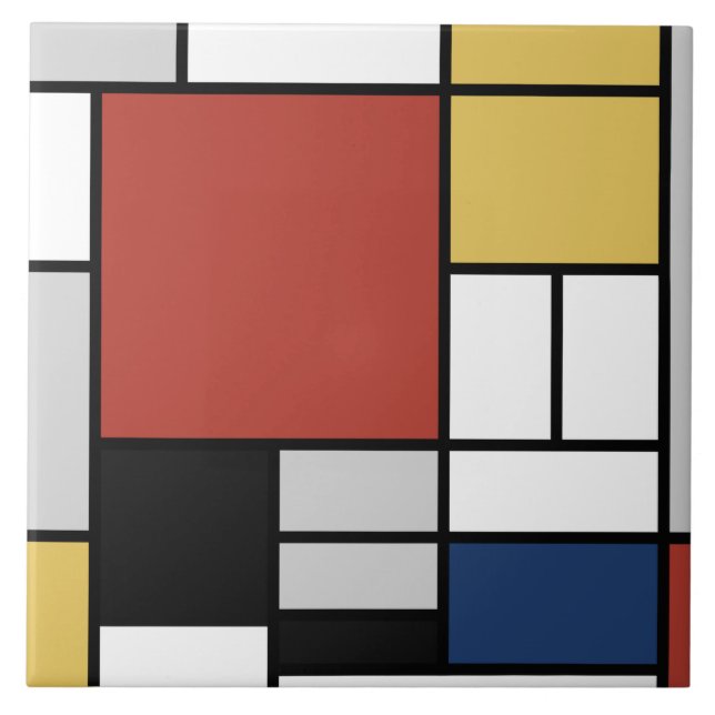 Carreau Mondrian Peinture Rouge Plane Jaune Noir Gris Bleu (Devant)