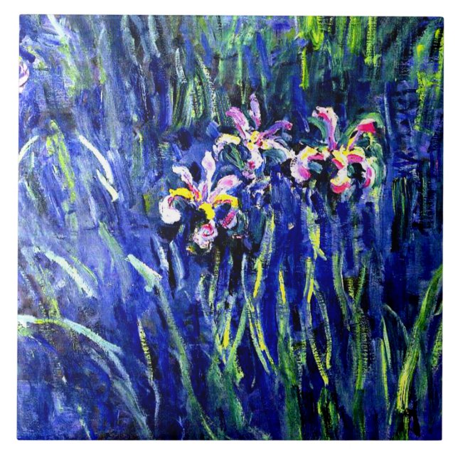 Carreau Monet - Irises, célèbre peinture florale, (Devant)