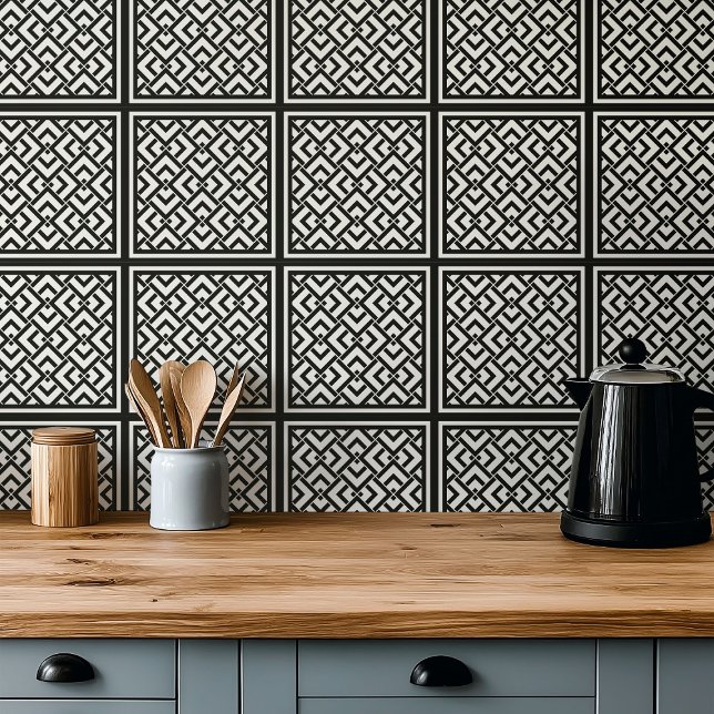 Carreau Monochrome graphique Art déco noir et blanc (Créateur téléchargé)
