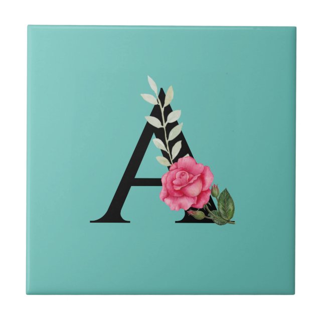 Carreau Monogram Initial Letter A dans le rose blanc (Devant)