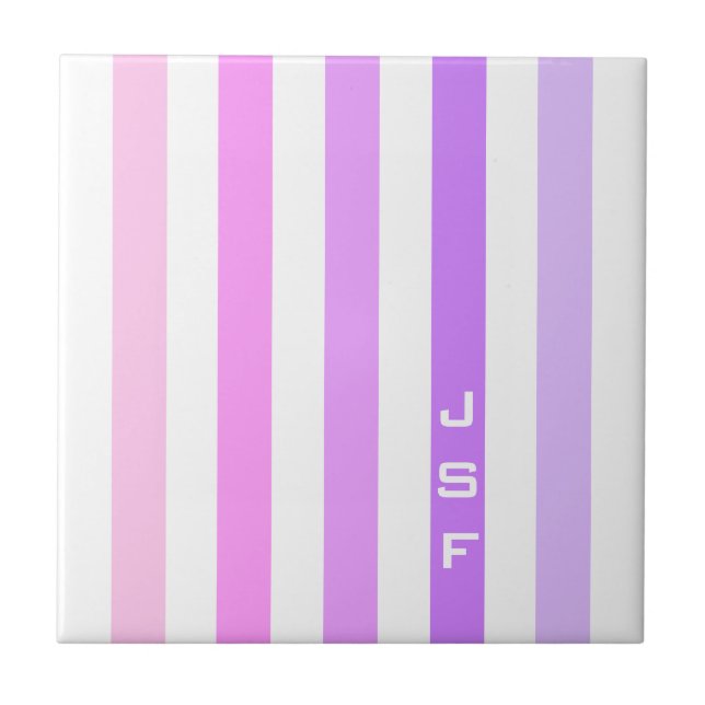 Carreau Monogramme à rayures verticales rose et violet (Devant)