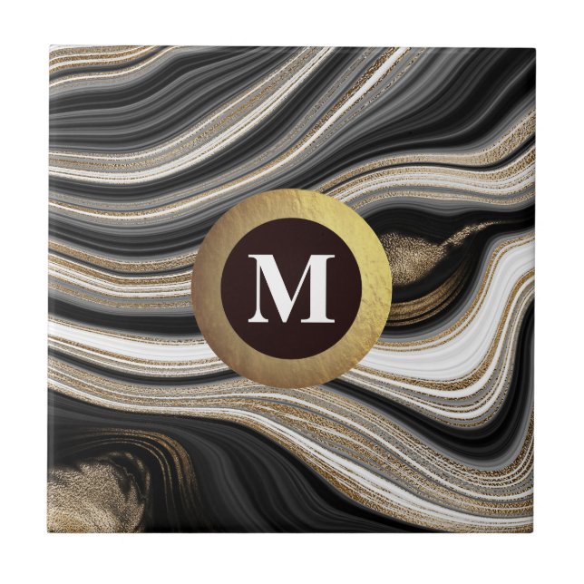 Carreau Monogramme Agate Or noir blanc (Devant)
