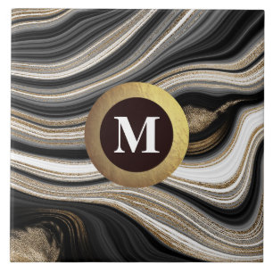 Carreau Monogramme Agate Or noir blanc