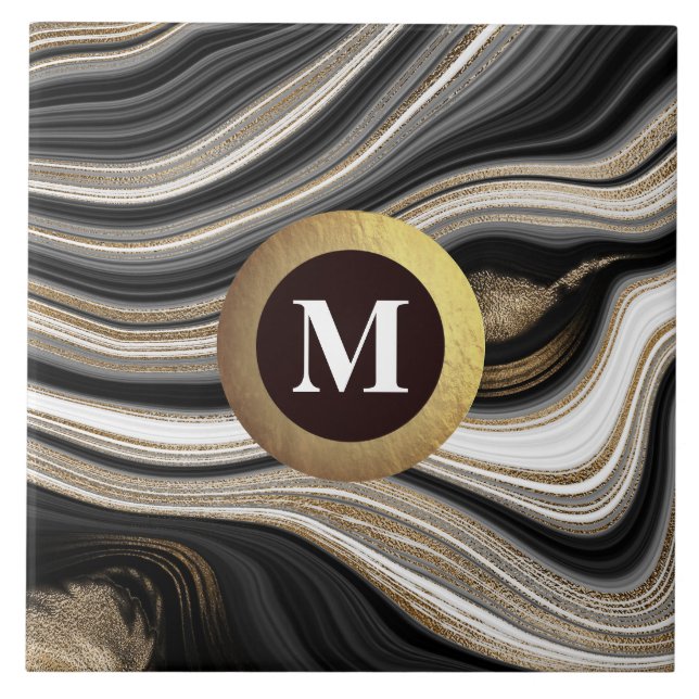Carreau Monogramme Agate Or noir blanc (Devant)