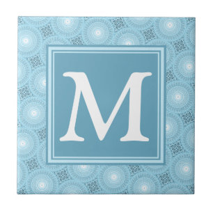 Carreau Monogramme ange bleu cercles motif