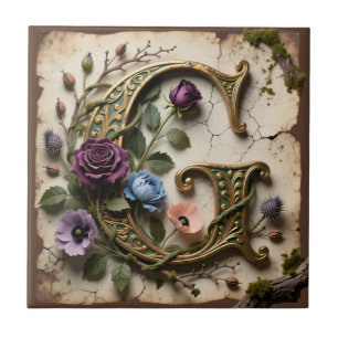 Carreau Monogramme Antique Lettre G Fleurie Or