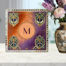 Monogramme Art Déco Palmier Orange Tropical
