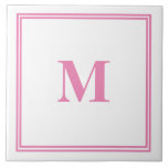 Carreau Monogramme blanc rose Nom personnalisé initial tri<br><div class="desc">Conçu avec modèle texte pour une initiale monogrammée que vous pouvez customiser!</div>
