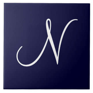 Carreau Monogramme bleu et blanc de la marine N initial