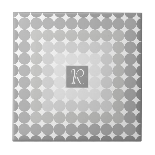 Carreau Monogramme Cercles Gris Moderne (Devant)