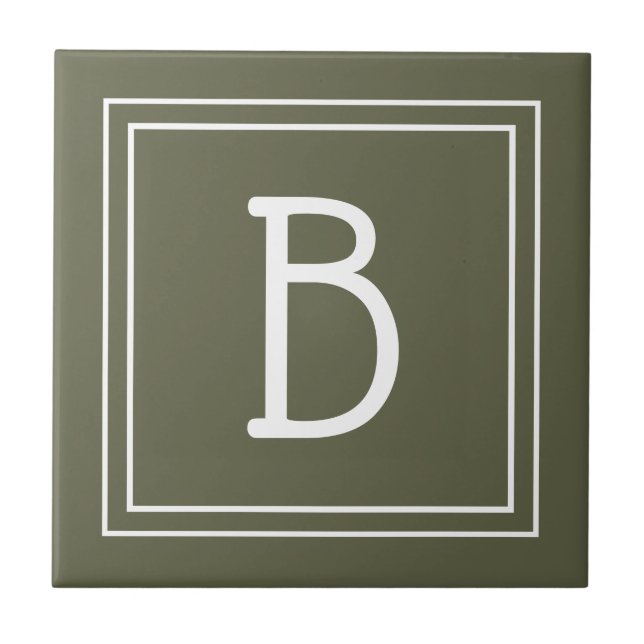 Carreau Monogramme Chic Initiales Rustique Vert & Blanc (Devant)