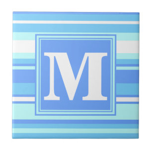 Carreau Monogramme ciel bandes bleues