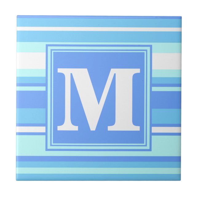 Carreau Monogramme ciel bandes bleues (Devant)
