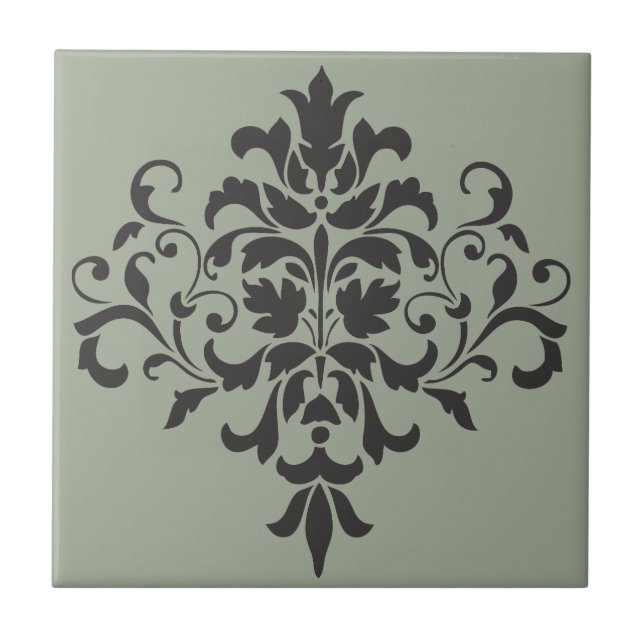Carreau Monogramme damassé en gris élégant et noir (Devant)