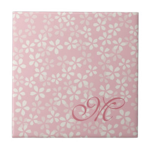 Carreau Monogramme de fleurs de cerisiers. Rose poussiéreu