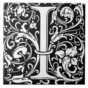 Carreau Monogramme de lettre I Art nouveau William Morris