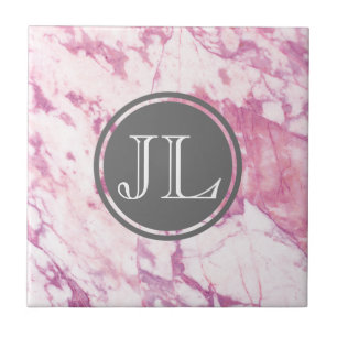 Carreau Monogramme de marbre rose avec le motif gris de
