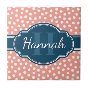 Carreau Monogramme de marine Motif rose blanc pointillé