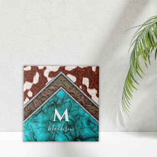 Carreau Monogramme de mélange Turquoise en cuir Faux Ouest