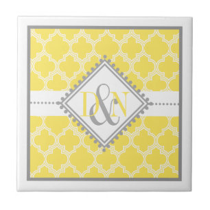 Carreau Monogramme de monogramme jaune, blanc de quatrefoi
