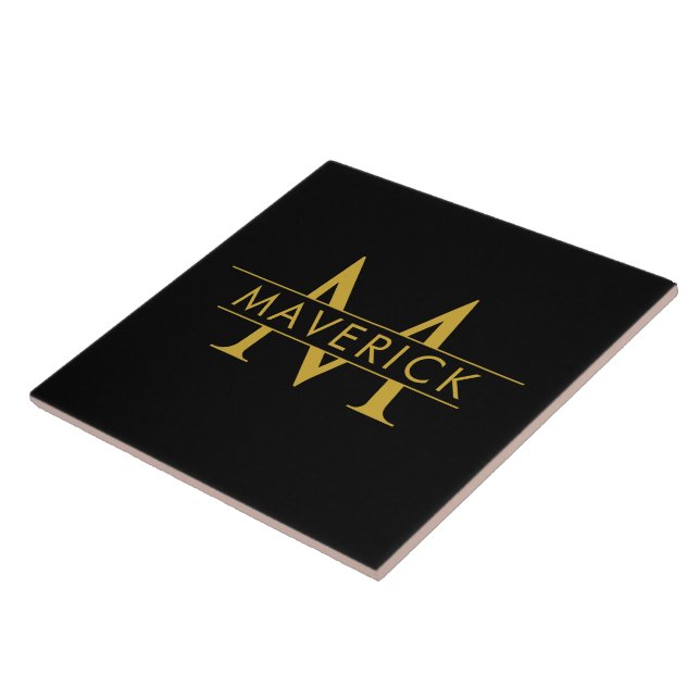 Carreau Monogramme de nom personnalisé élégant Noir (Côté)