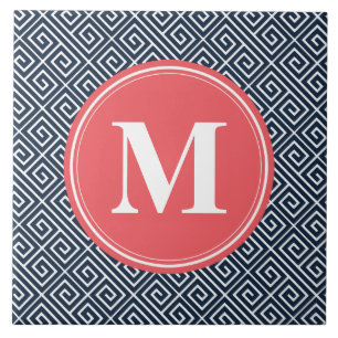 Carreau Monogramme de pastèque Motif clé bleu de la marine