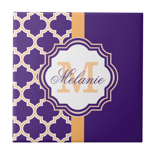 Carreau Monogramme de Quatrefoil pourpre (Devant)