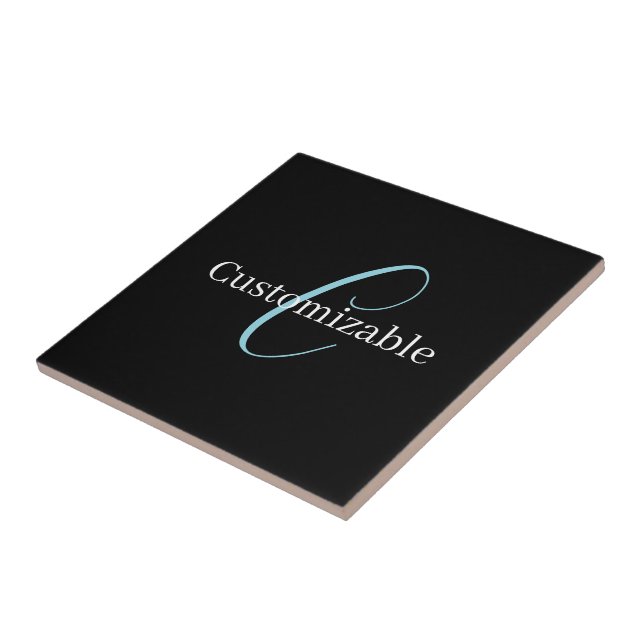Carreau Monogramme de script cursif éditable Noir Bleu Bla (Côté)