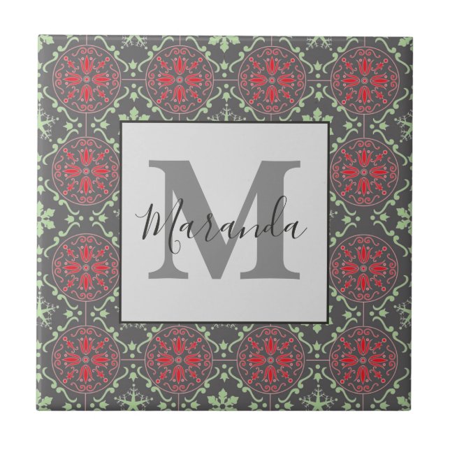 Carreau Monogramme d'hiver Gray Elegant Nordic Snowflake (Devant)