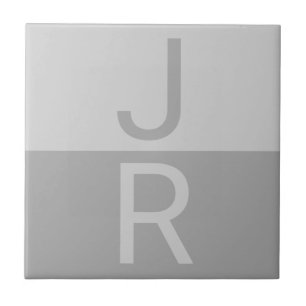 Carreau Monogramme d'initiales Modernes Gris Clair & Gris