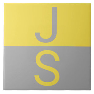 Carreau Monogramme d'initiales modernes jaune et gris