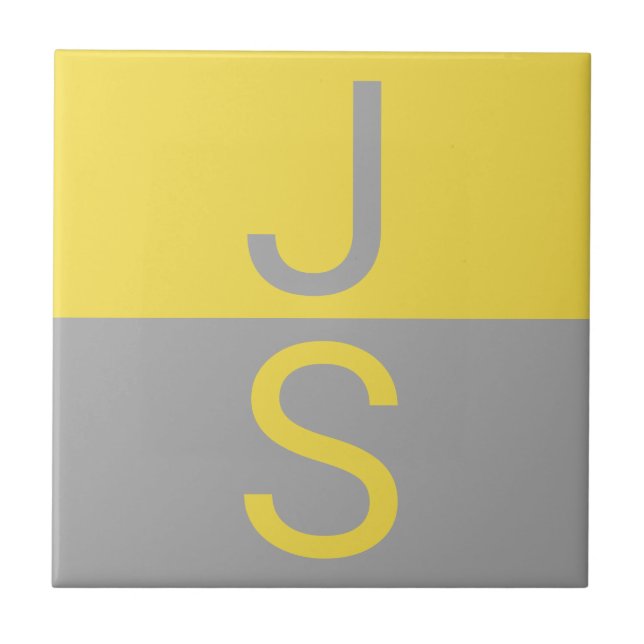 Carreau Monogramme d'initiales modernes jaune et gris (Devant)