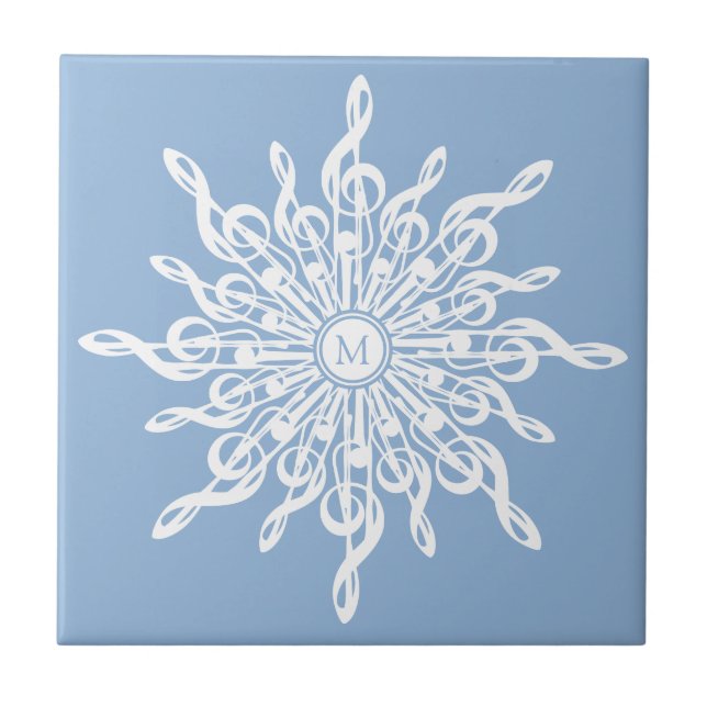 Carreau Monogramme d'ornement bleu d'hiver G-Clef Snowflak (Devant)