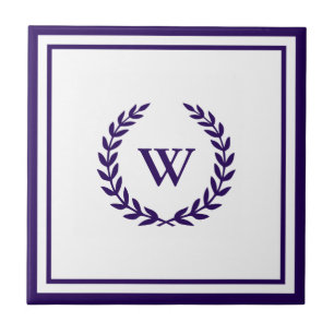 Carreau Monogramme Elegant Marine Bleu Blanc Carrelage en 