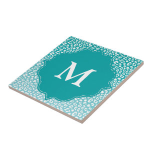 Carreau Monogramme Empreinte de léopard Turquoise