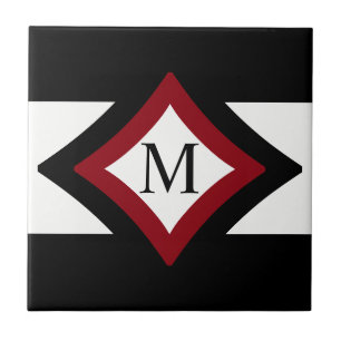 Carreau Monogramme en forme de diamant noir, rouge et blan