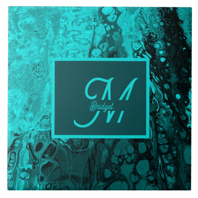 Carreau Monogramme en marbre Turquoise Bold Aqua (Devant)