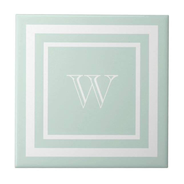 Carreau Monogramme encadré de blanc et de vert écume de me (Devant)