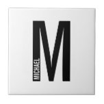 Carreau Monogramme et nom personnalisés modernes<br><div class="desc">Design Monogram moderne avec lettre monogramme personnalisée "M" et nom dans le style de police sans serif moderne en gras.</div>