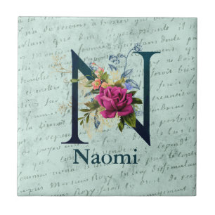 Carreau Monogramme floral élégant initial N 