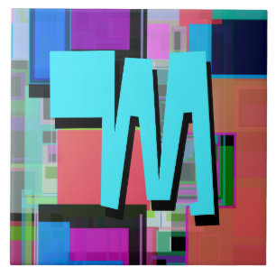 Carreau Monogramme géométrique coloré inspiré des années 9