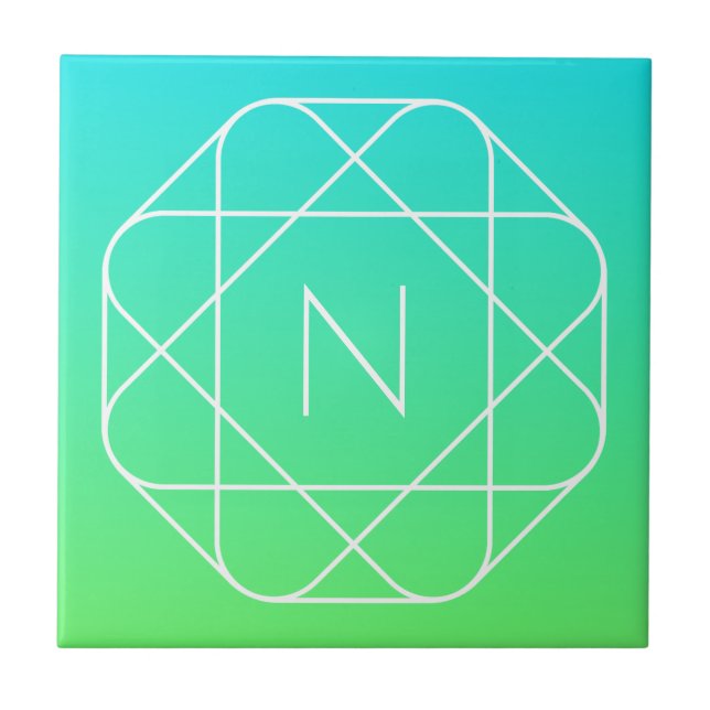 Carreau Monogramme géométrique cool | Ombre Vert bleu et c (Devant)