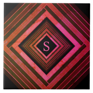 Carreau Monogramme géométrique rose rustique Carré moderne