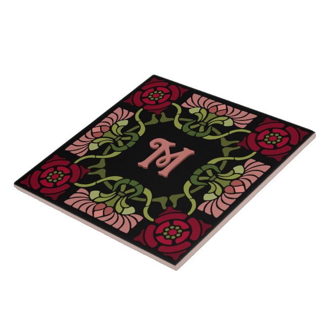 Carreau Monogramme Goth Art Nouveau Rose et Dahlia Reds (Côté)