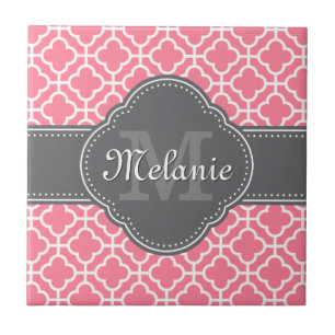Carreau Monogramme gris foncé rose clair blanc Motif maroc