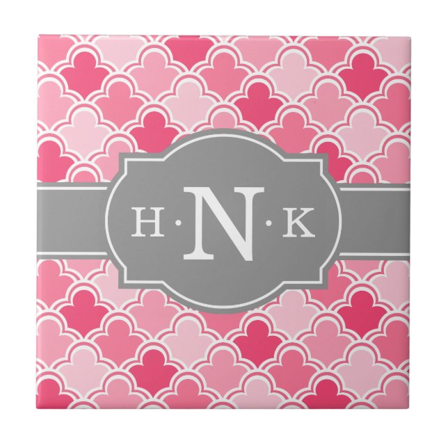 Carreau Monogramme gris Motif de pétoncle rose (Devant)