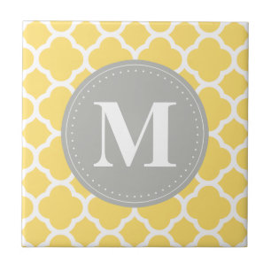 Carreau Monogramme gris Motif Quatrefoil jaune